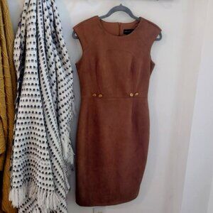 Vegan Suede Midi Sheath Dress in Tan - New without tags